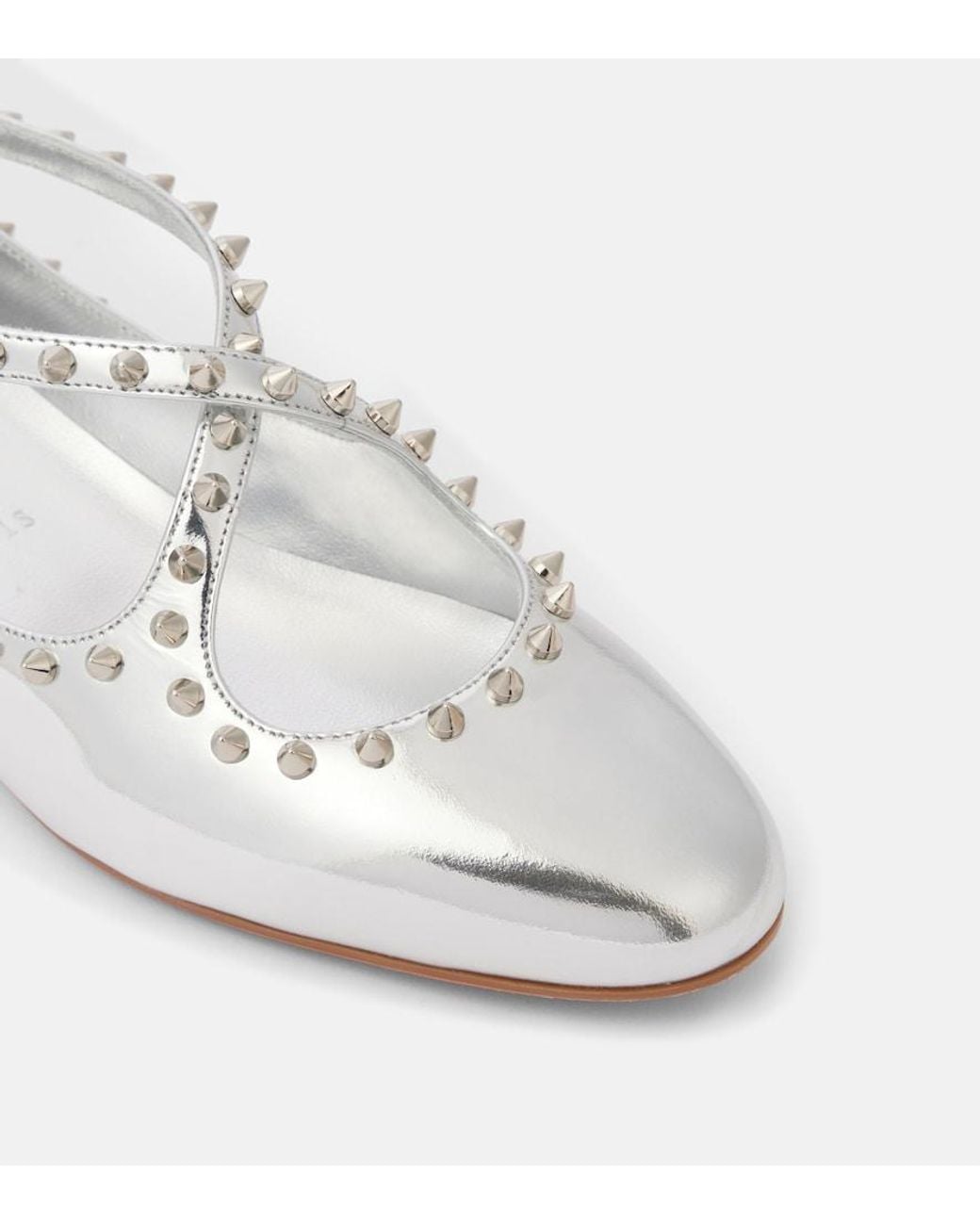Christian Louboutin White Pilouta Jane Spikes Leather Ballet Flats