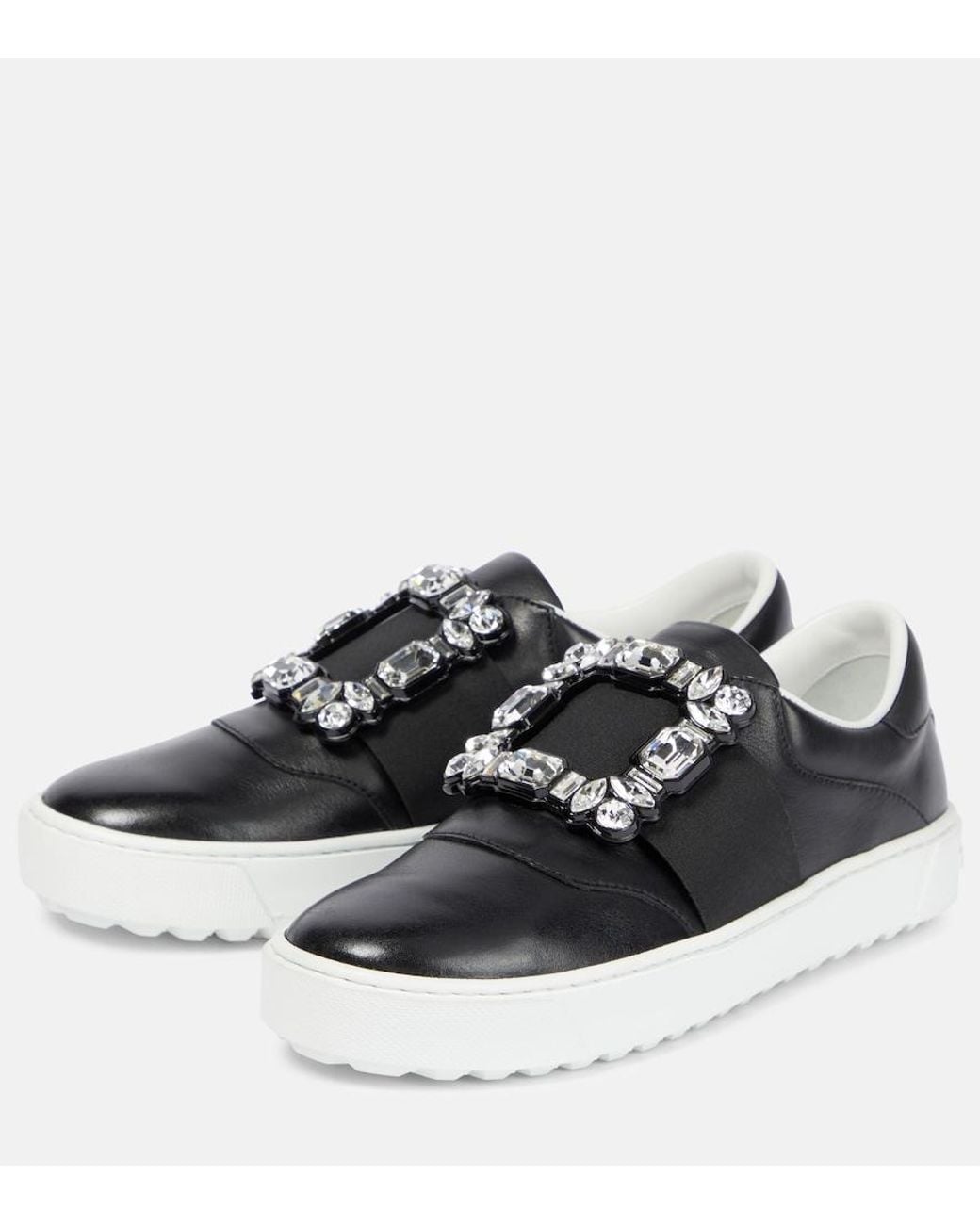 Roger Vivier Black Very Vivier Embellished Leather Sneakers