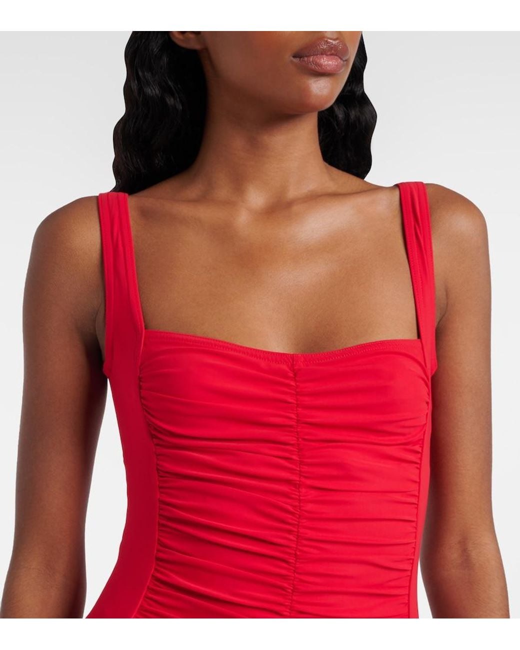 Karla Colletto Red Ruched Swimsuit