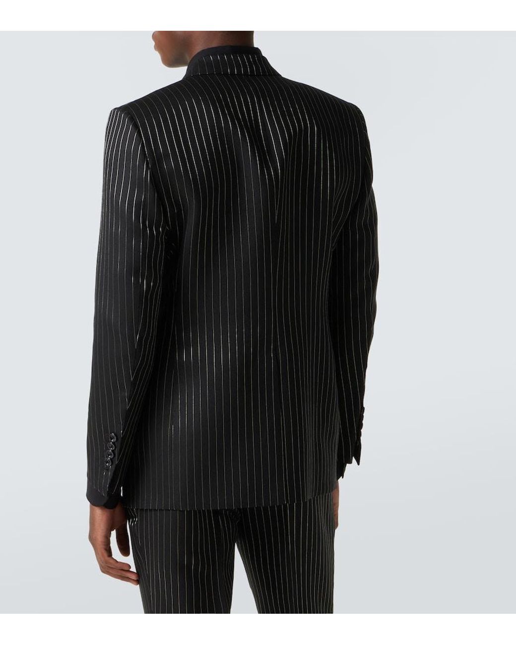 Tom Ford Black Striped Wool And Silk Lame Blazer for men