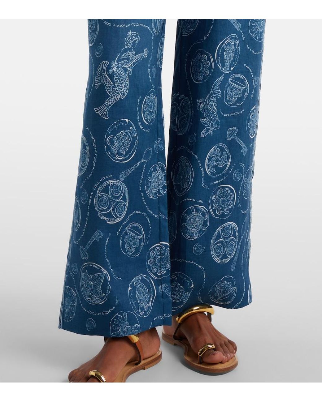 ALÉMAIS Blue Lucky Printed Linen Wide-Leg Pants