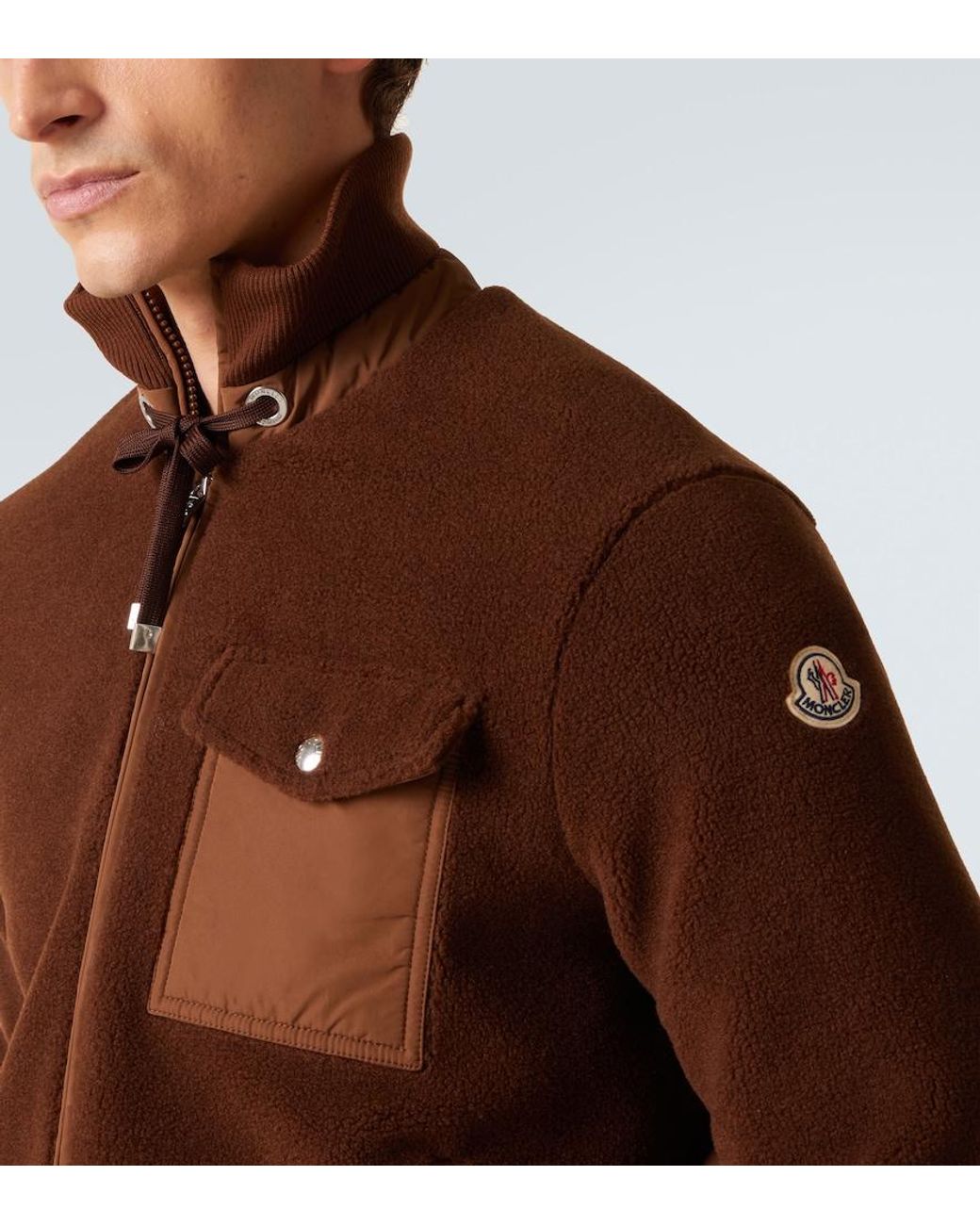 Moncler Brown Down-Paneled Teddy Cardigan for men
