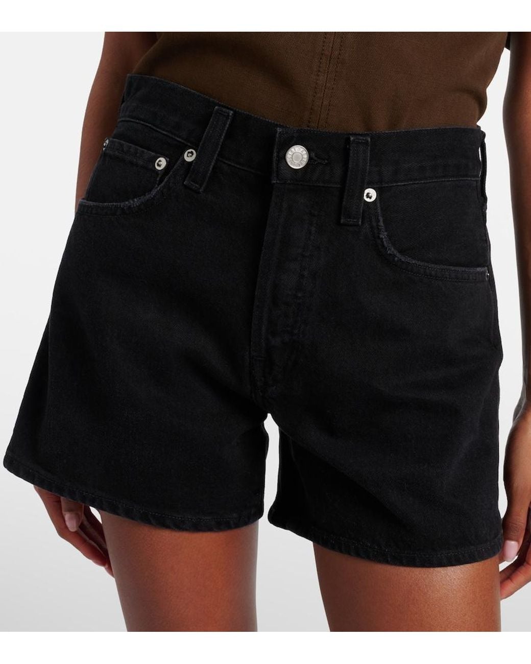 Agolde Black Parker Long Denim Shorts