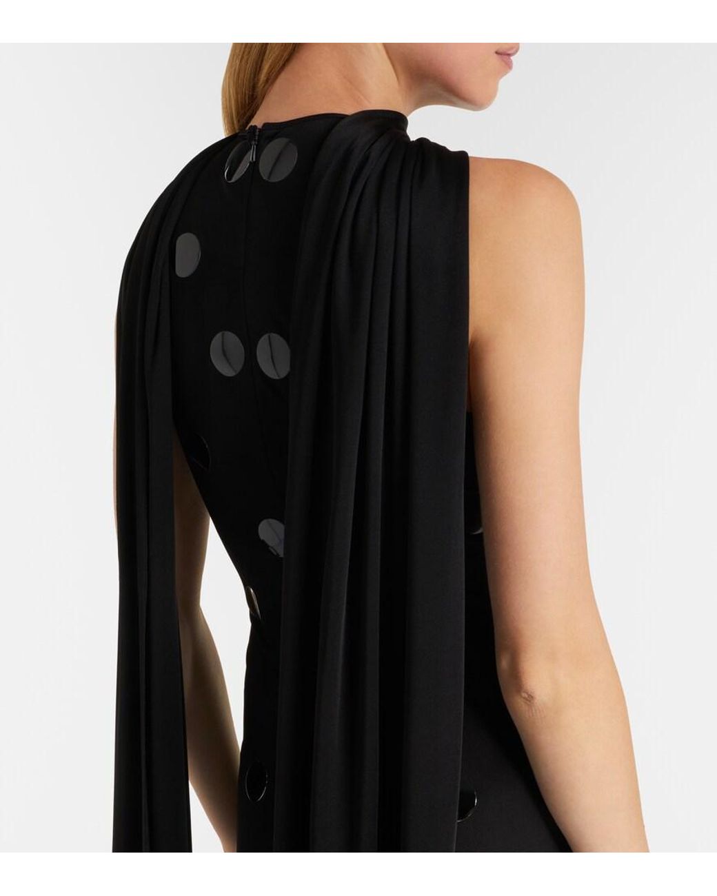 David Koma Black Embellished Scarf-Detail Jersey Gown