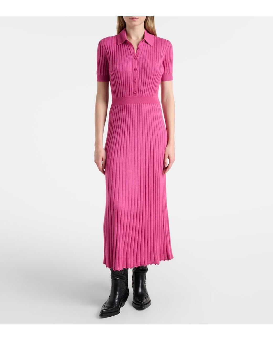 Gabriela Hearst Pink Amor Cashmere And Silk Midi Dress