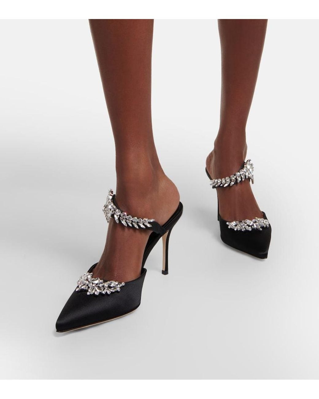 Manolo Blahnik Black Lurum 90 Satin Mule
