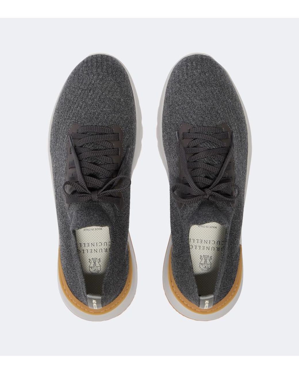 Brunello Cucinelli Gray Leather-Trimmed Sneakers for men
