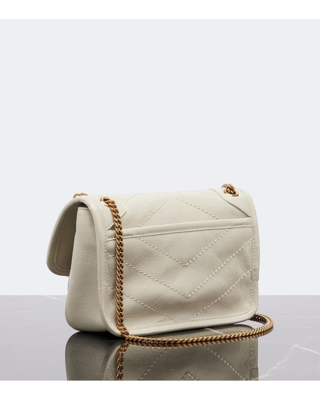 Saint Laurent Natural Niki Cassandre Mini Leather Shoulder Bag