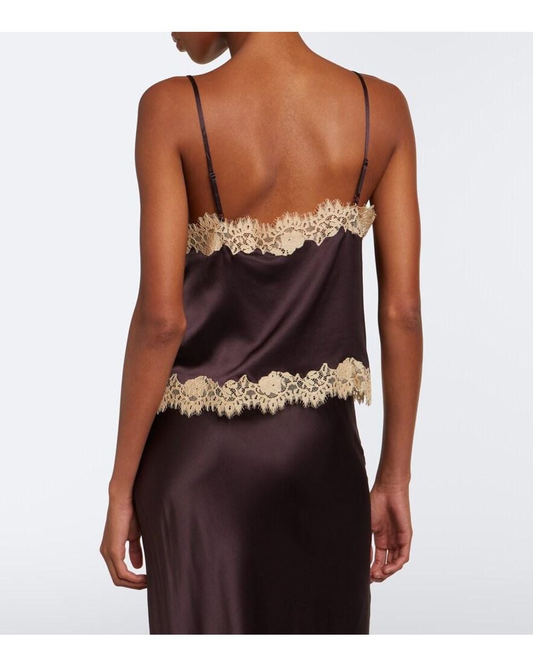 Doen Brown Kira Lace-Trimmed Silk Satin Camisole