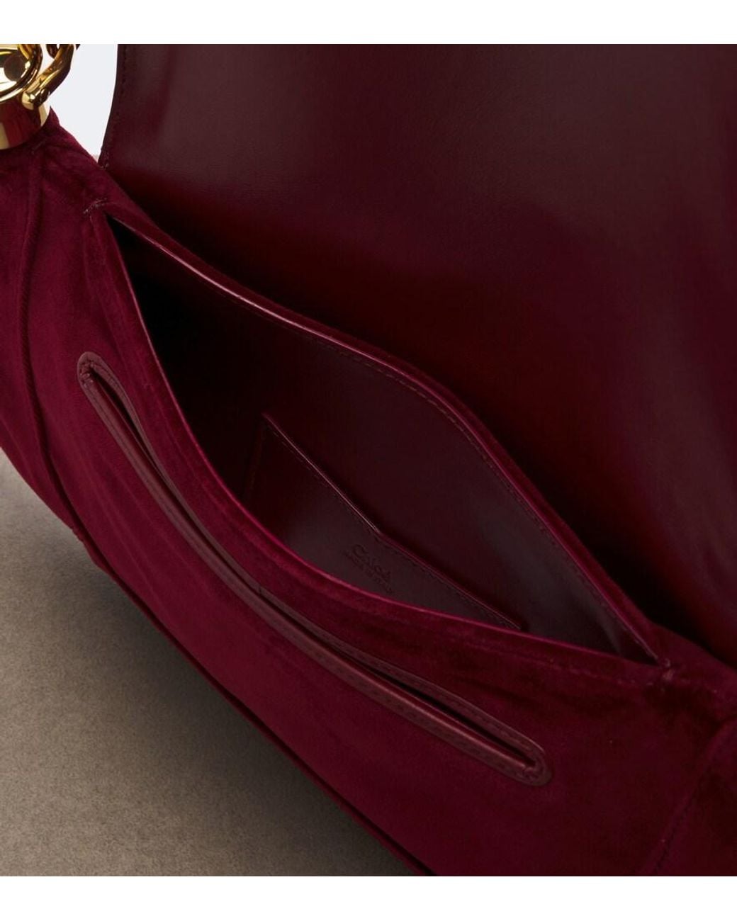 Chloé Red Marcie Foulard Small Velvet Shoulder Bag