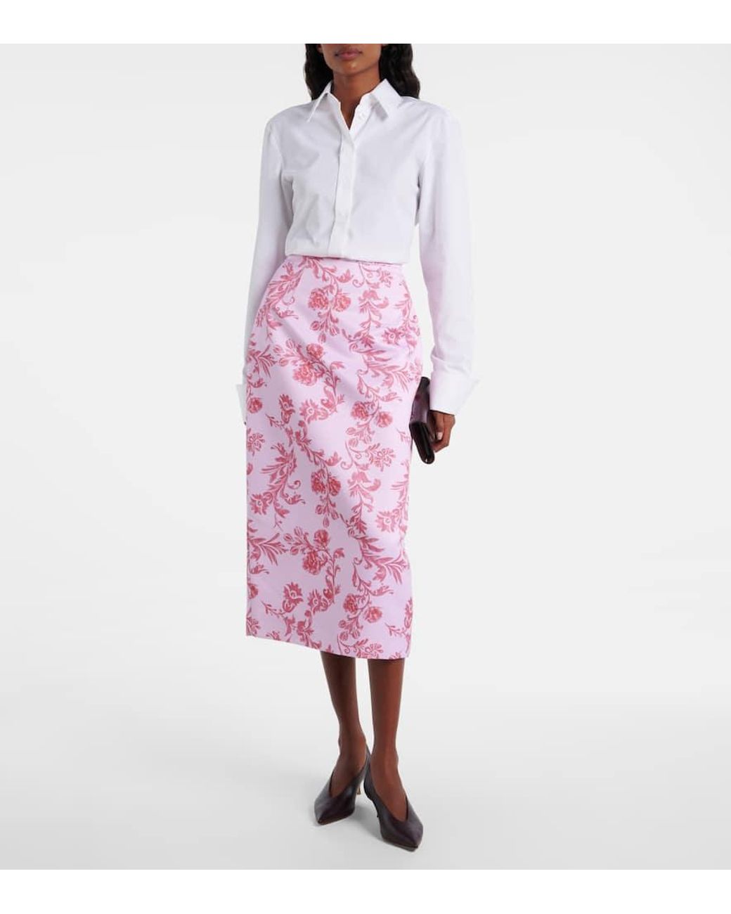 Emilia Wickstead Pink Lorelei Floral Taffeta Faille Pencil Skirt