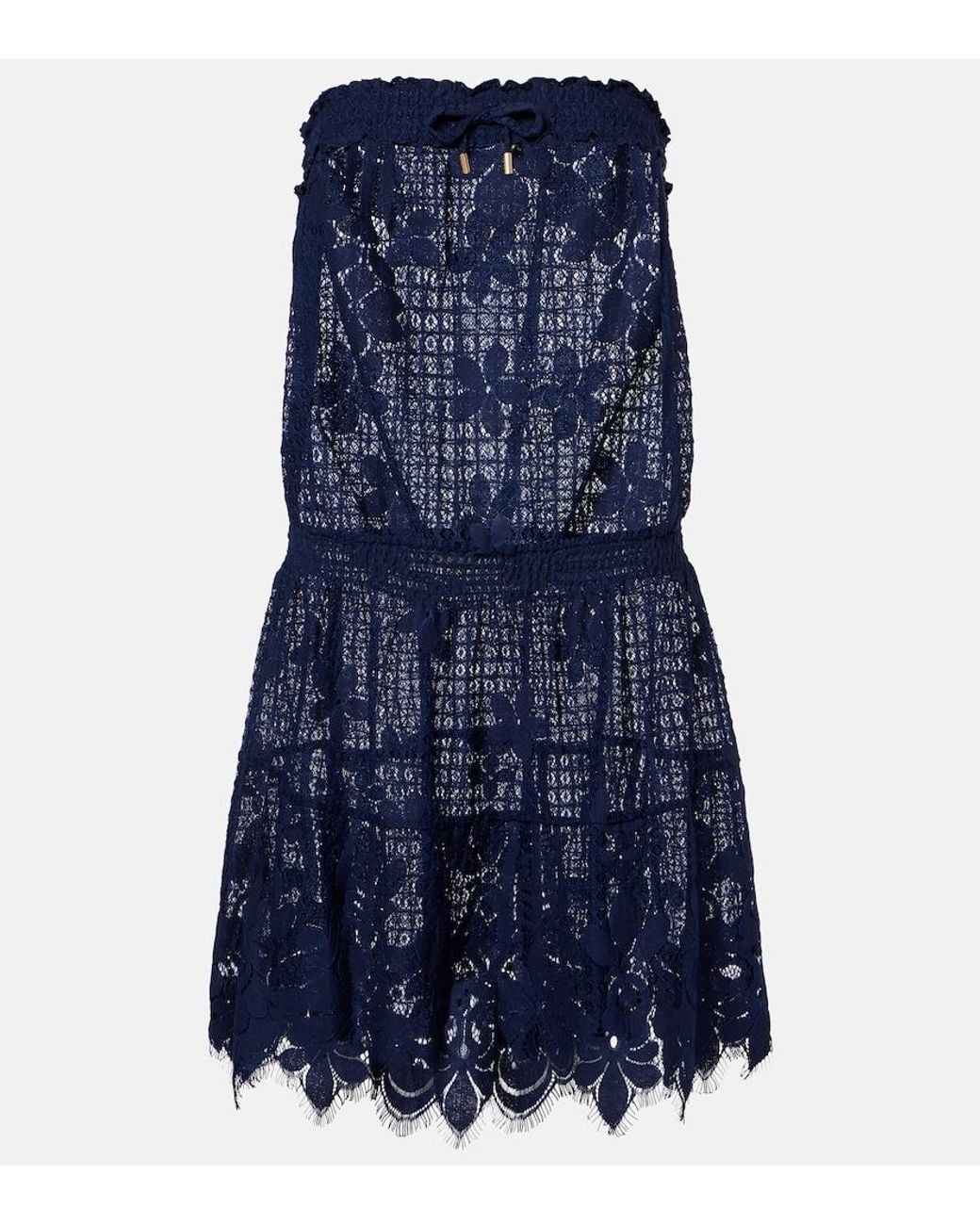 Melissa Odabash Blue Isla Hs Cotton-Blend Lace Romper