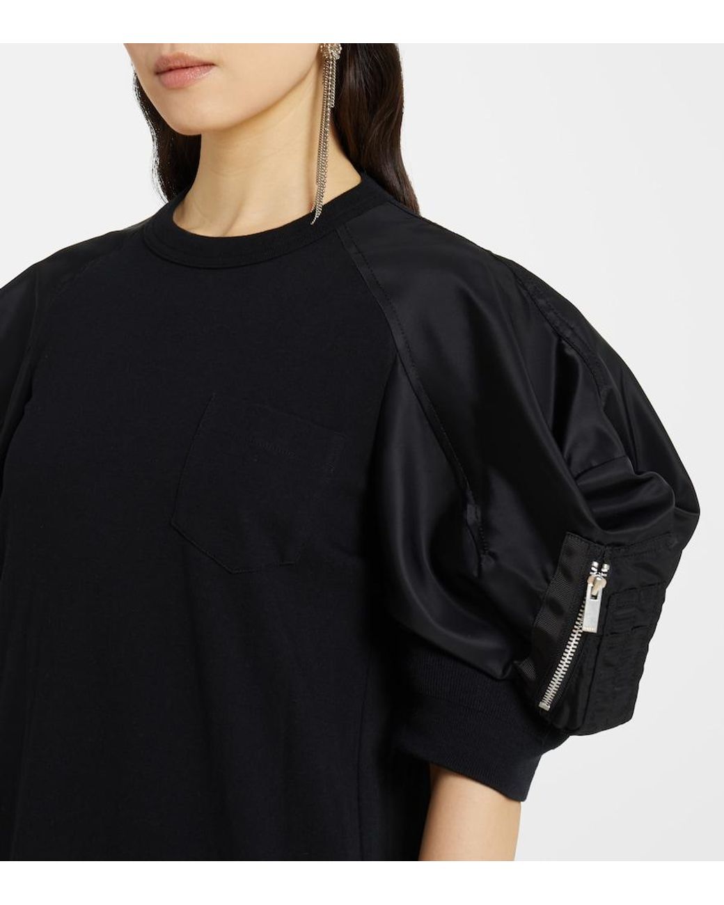 Sacai Black Puff-Sleeve Cotton-Blend Jersey Midi Dress