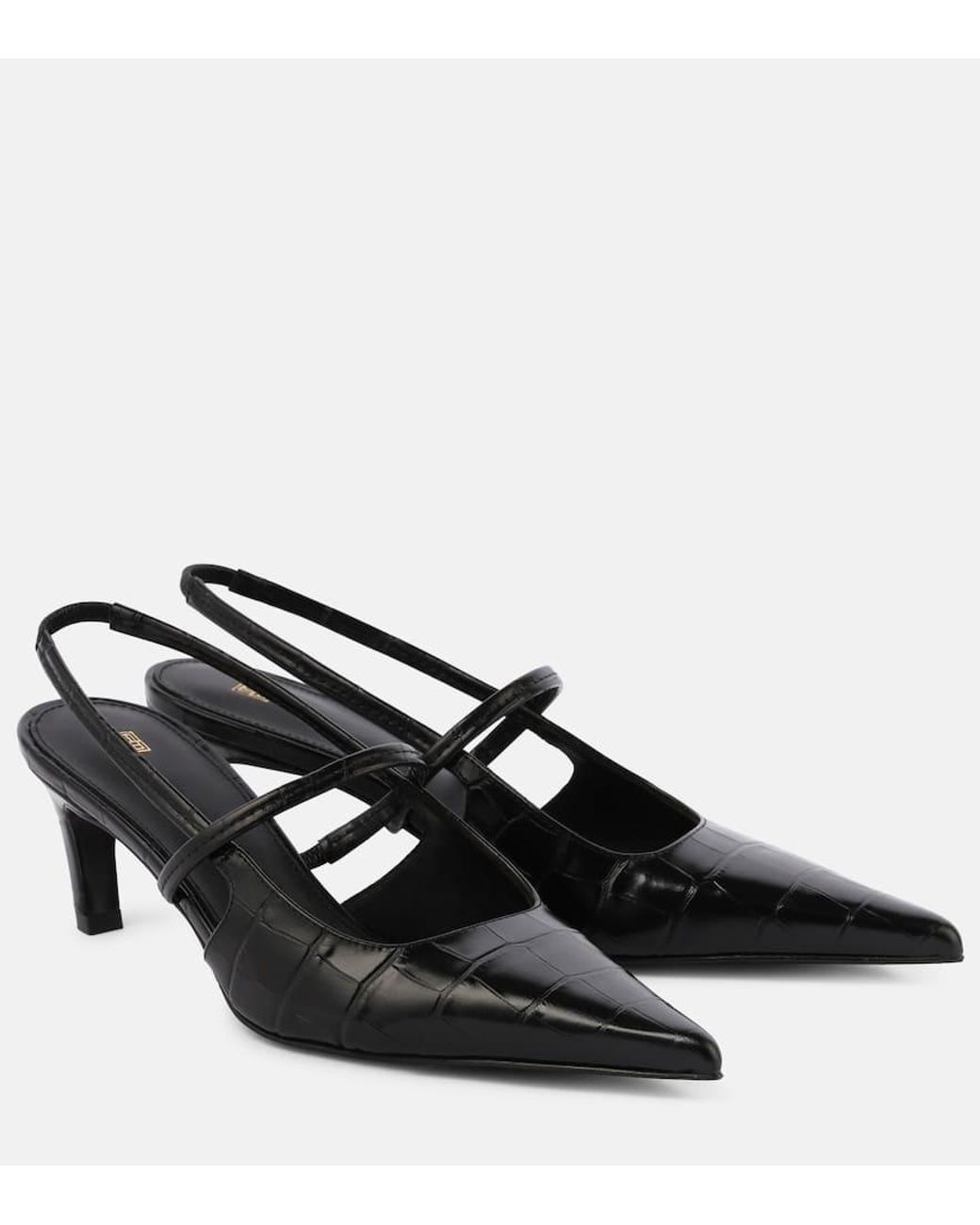 TOTEME Sharp Croc-Effect Leather Slingback Pumps in Black | Lyst