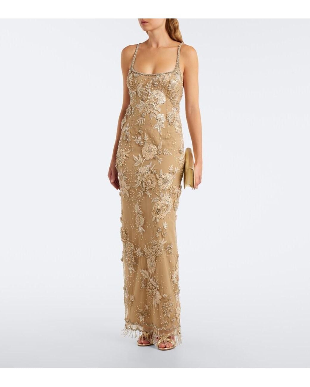 Georges Hobeika Natural Embellished Open-Back Tulle Gown