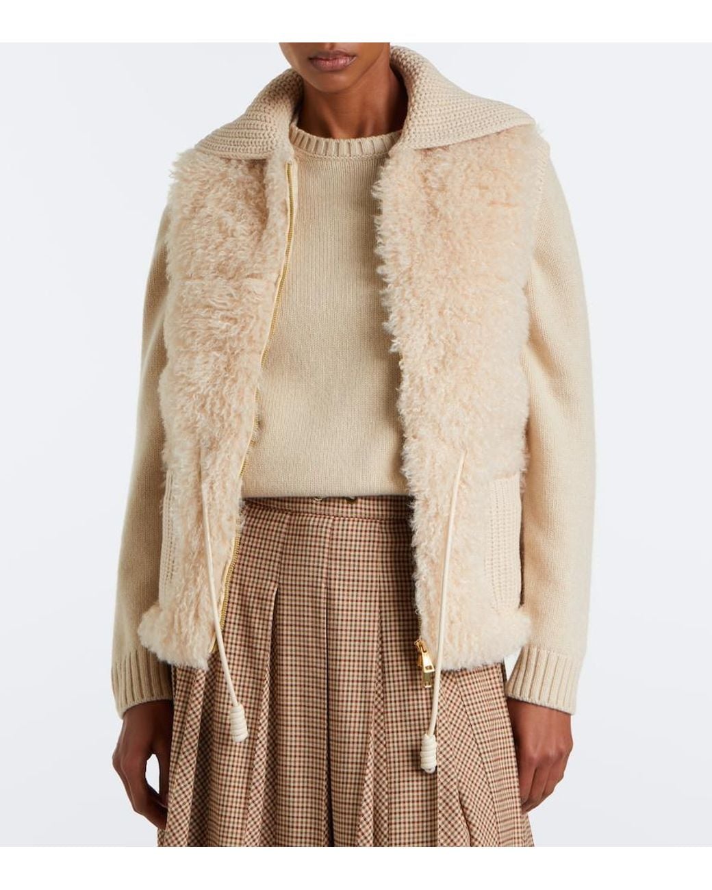 Moncler Natural Shearling And Cashmere Down Vest