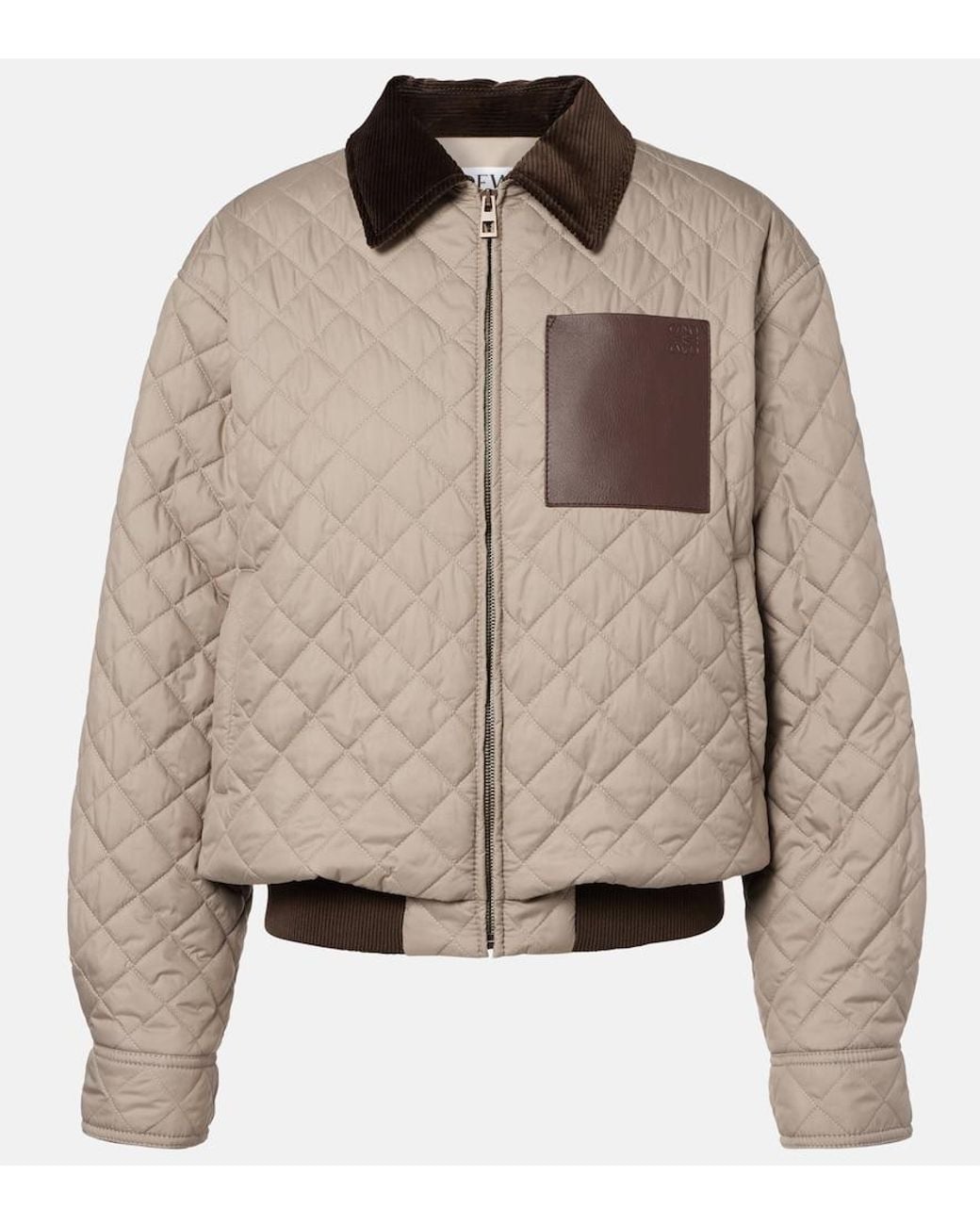 Loewe Brown Anagram Leather-Trimmed Quilted Jacket