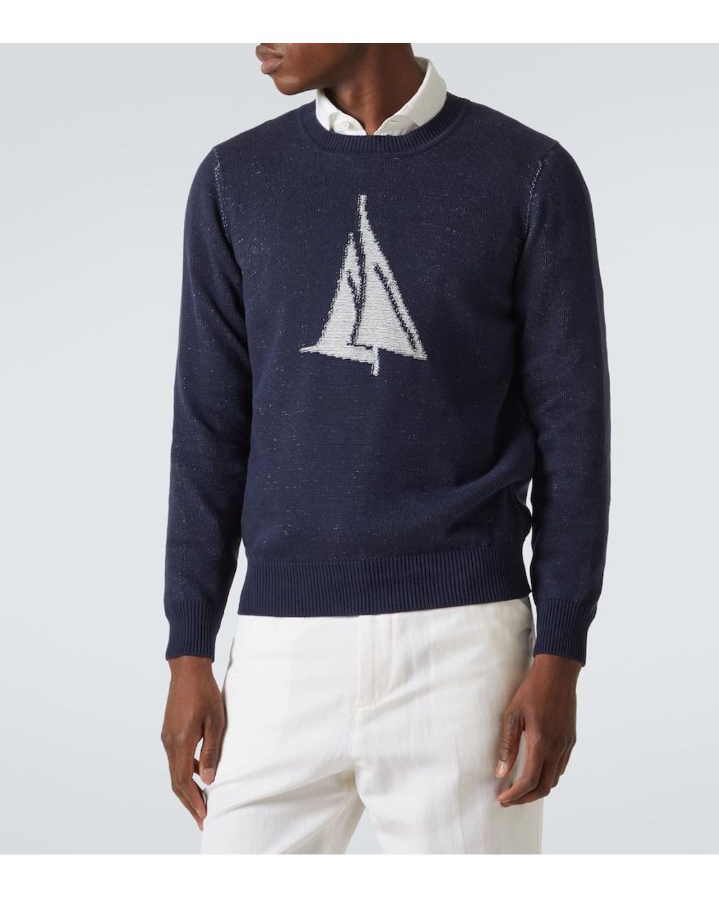 Jersey De Algodon De Intarsia Brunello Cucinelli de hombre de color Blue