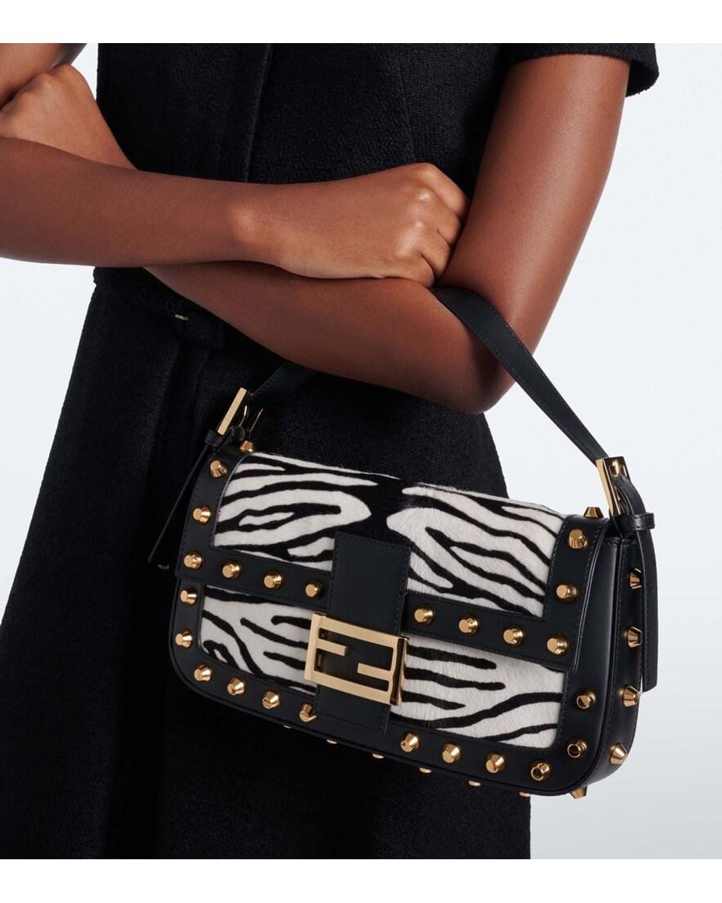 Fendi Metallic Baguette 26424 Calf Hair Shoulder Bag
