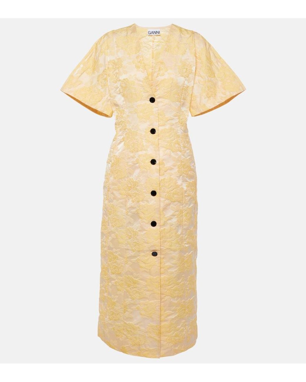 Ganni Metallic "Botanical Jacquard" Midi Dress