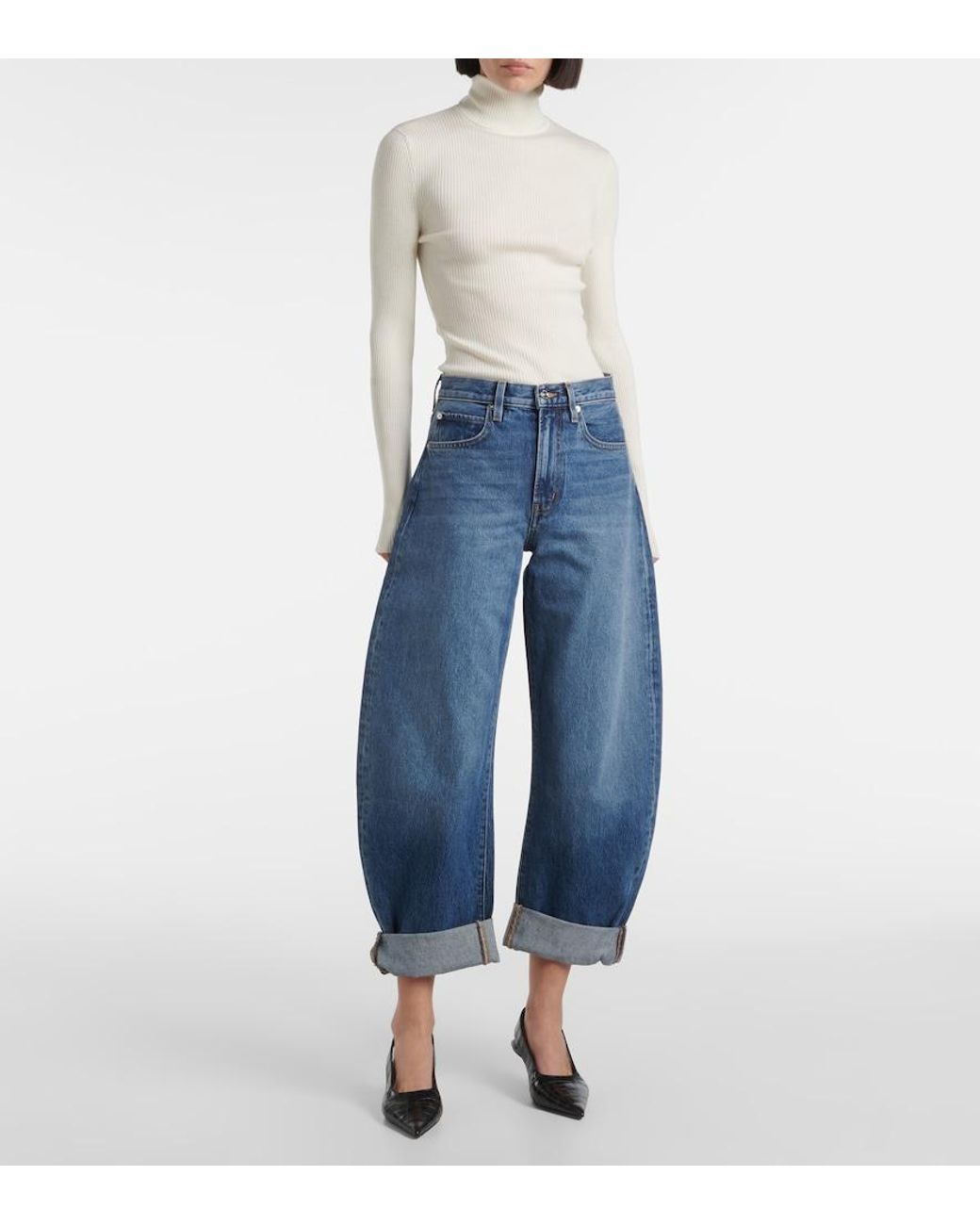 FRAME Blue The Bubble Barrel-Leg Jeans