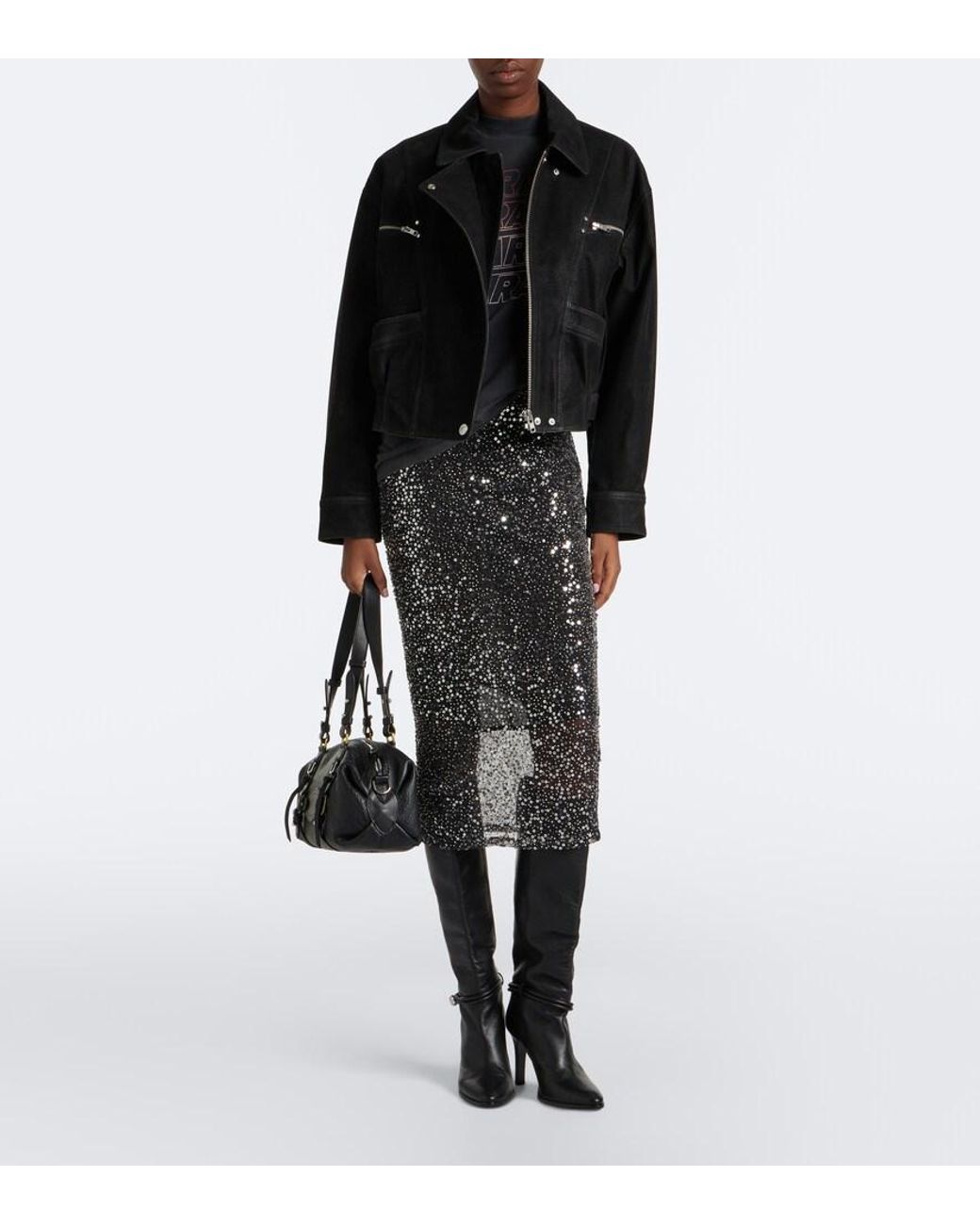 Isabel Marant Black Nehjany Sequined Midi Skirt