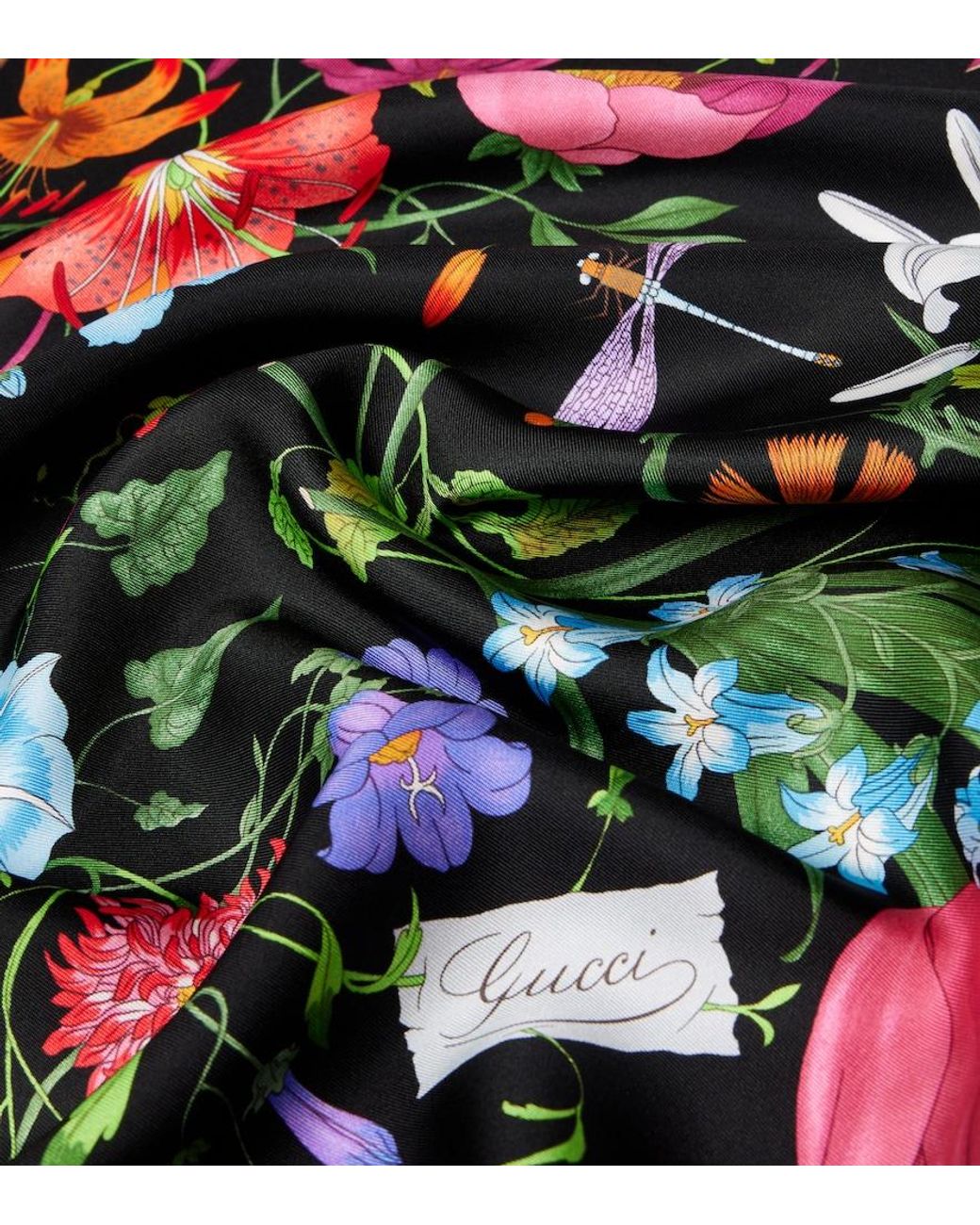 Gucci Black Flora Silk Twill Scarf