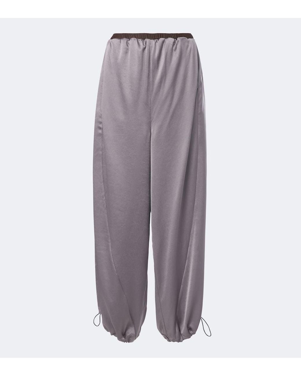 JACQUES WEI Purple Leather-Trimmed Satin Wide-Leg Pants