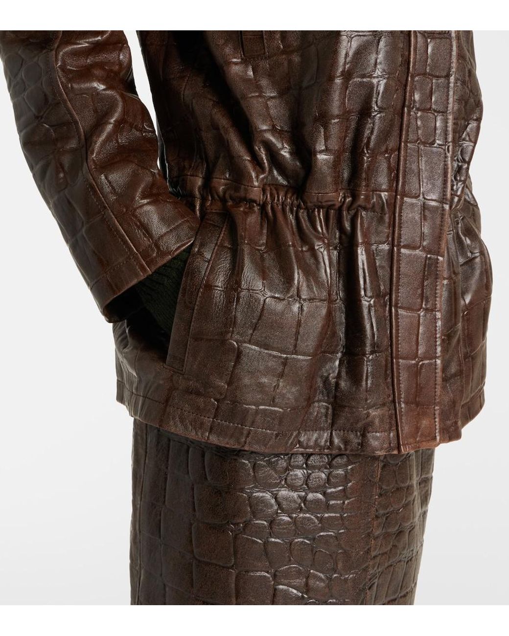 Emilia Wickstead Brown Norcutt Croc-Effect Leather Jacket