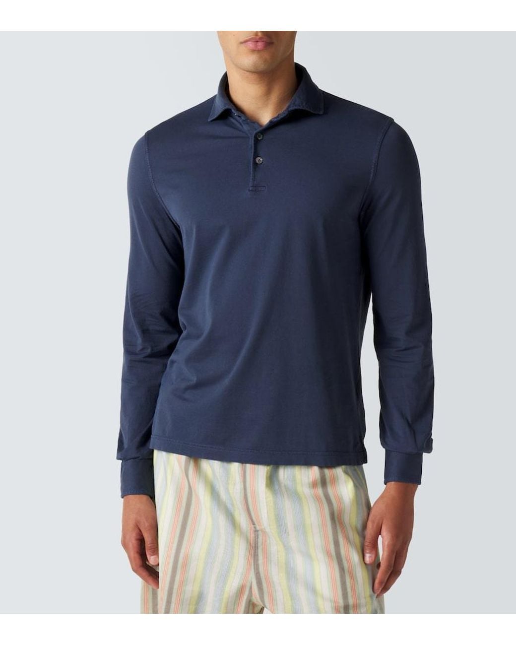 Fedeli Blue Cotton Pique Polo Shirt for men