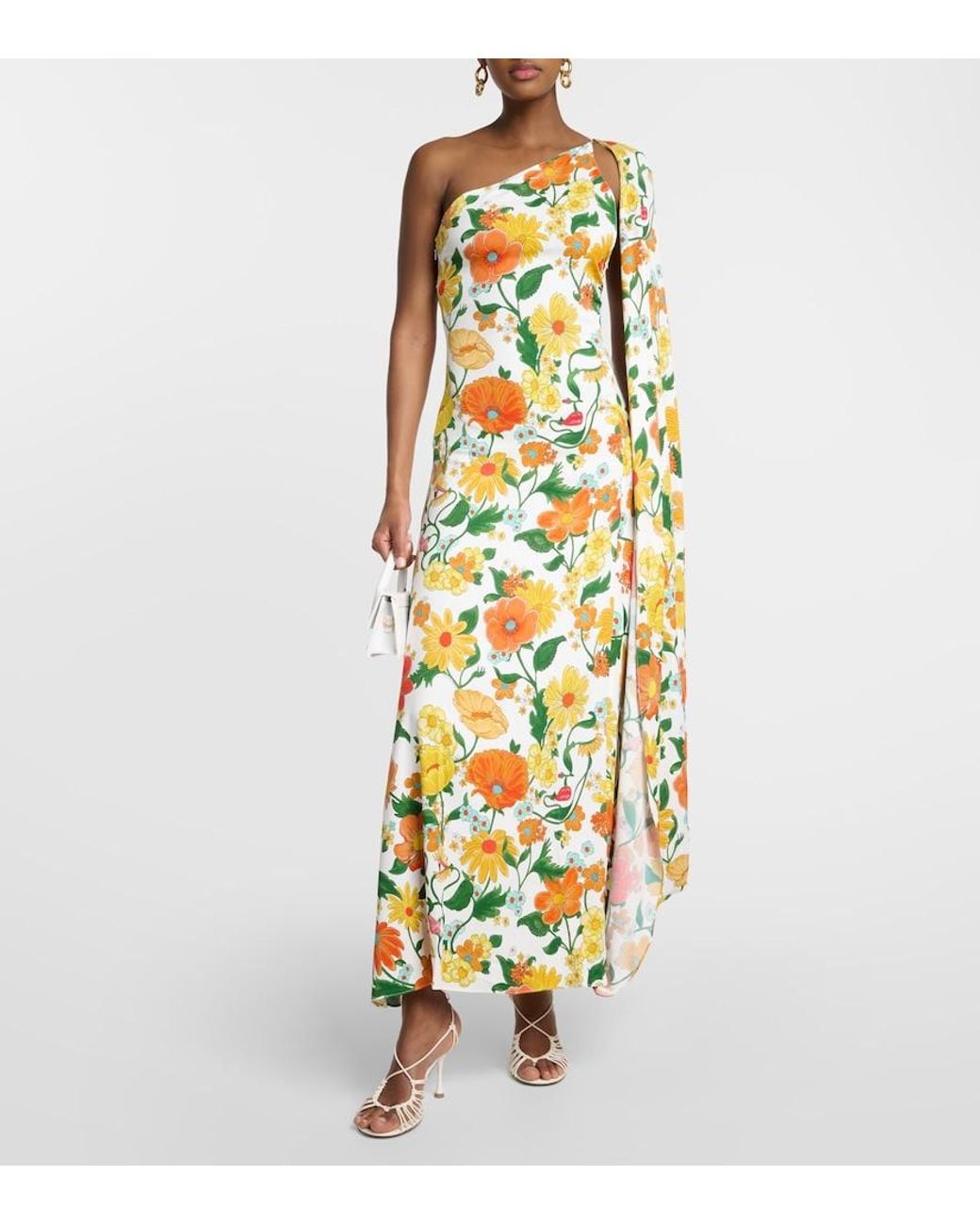 Stella McCartney Metallic Caped One-Shoulder Cady Gown