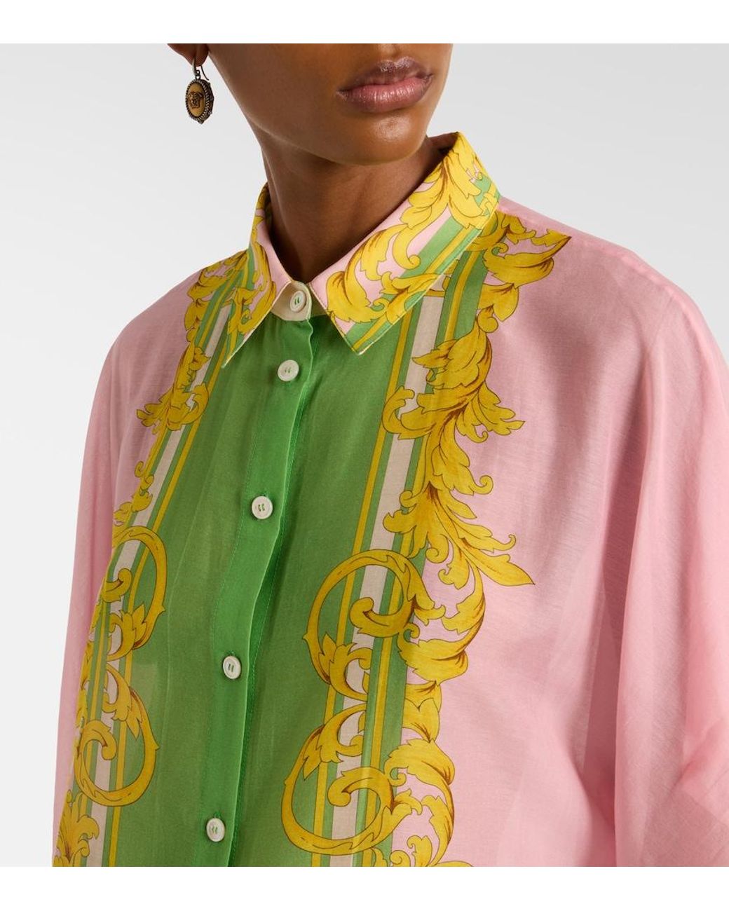 Versace Yellow Printed Cotton And Silk Voile Kaftan