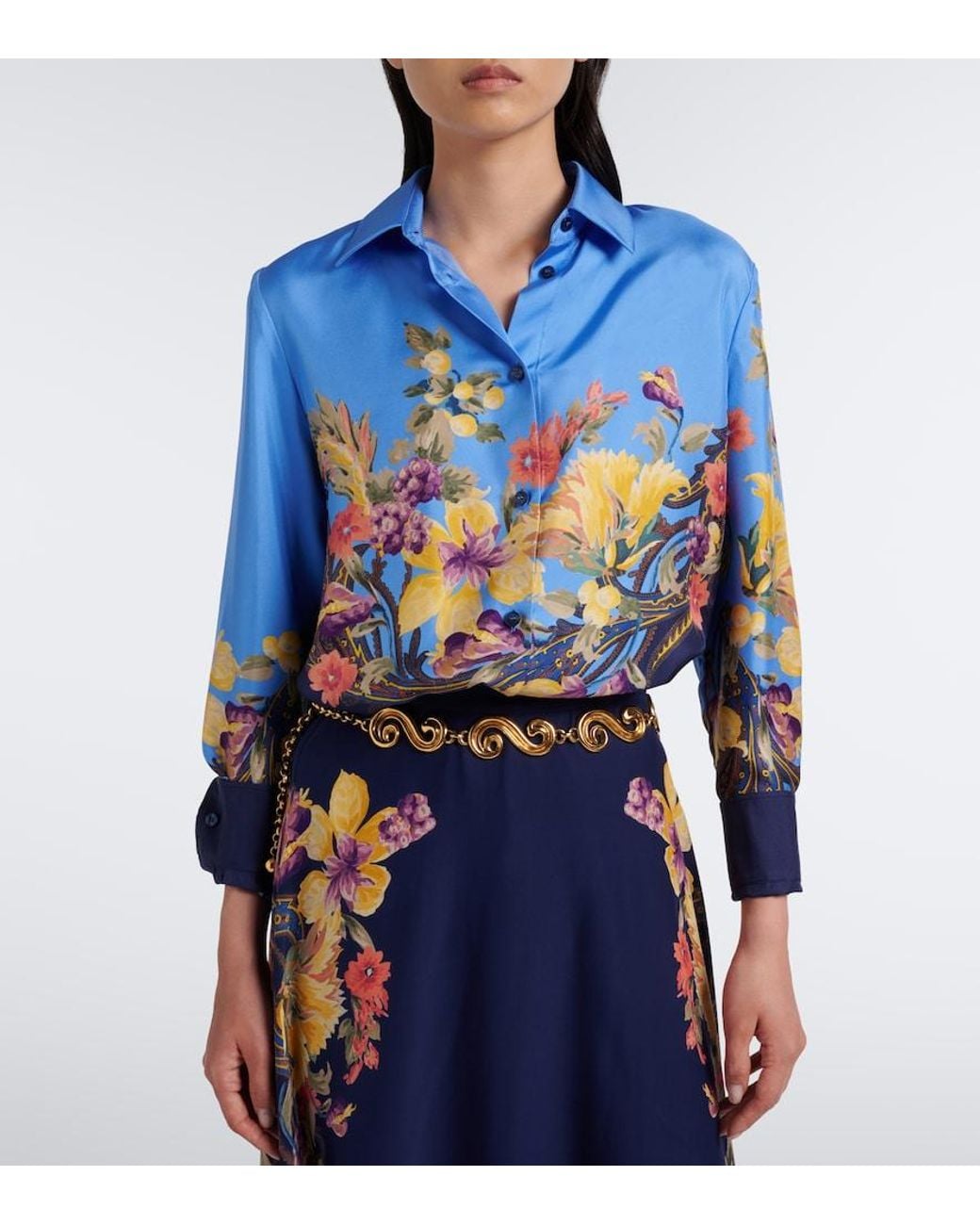 Etro Blue Floral Silk Shirt