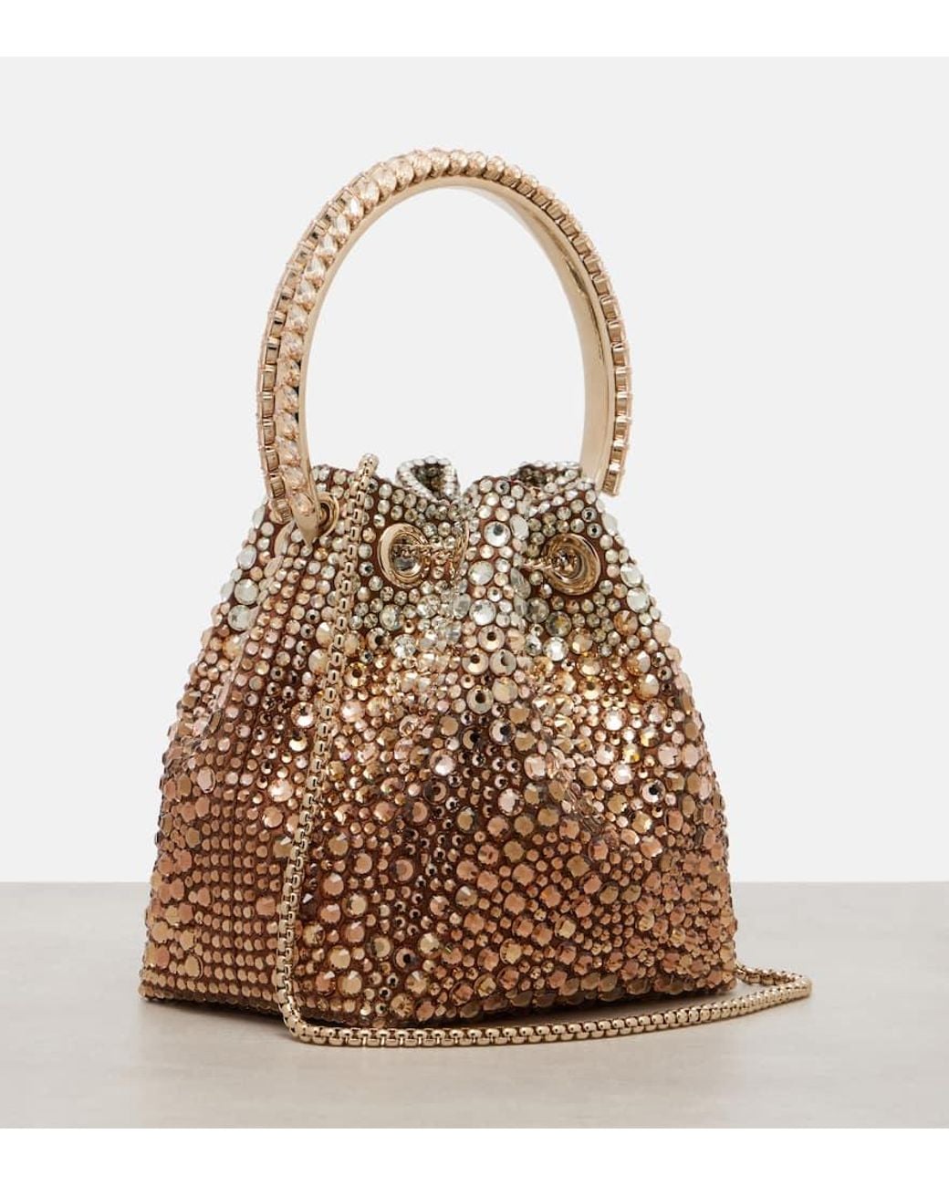 Jimmy Choo Brown Bon Bon Embellished Satin Bucket Bag