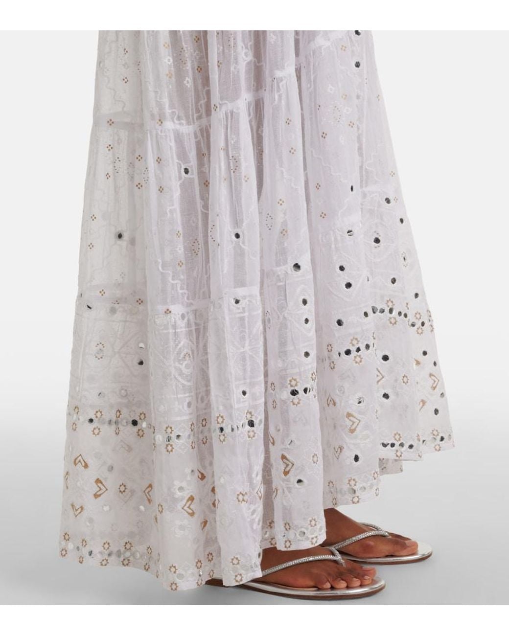 Juliet Dunn White Embellished Cotton Maxi Dress