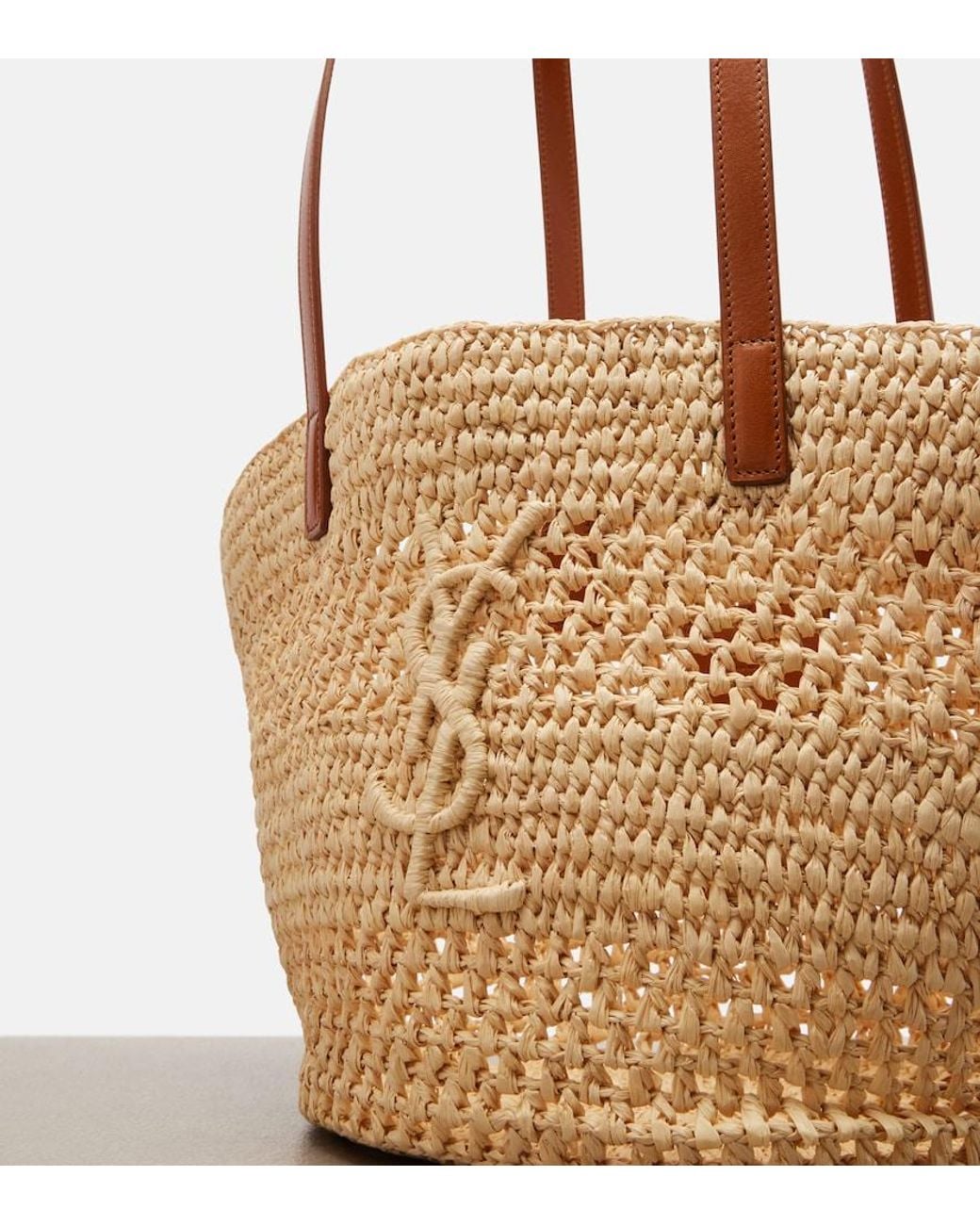 Saint Laurent Brown Panier Small Raffia Bucket Bag