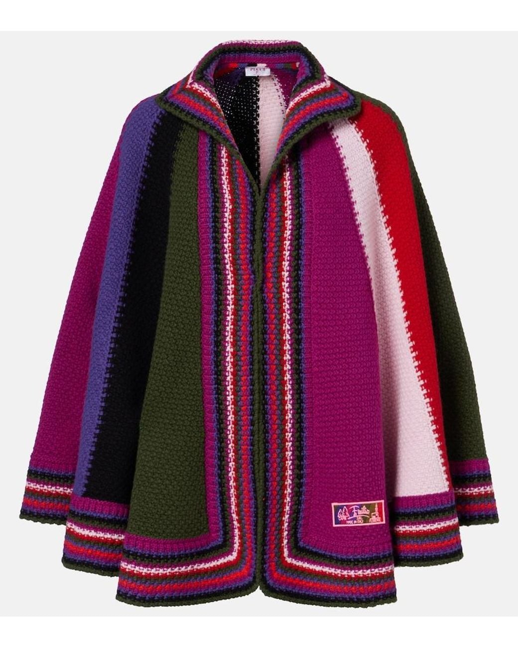 Emilio Pucci Red Colorblocked Wool Cape