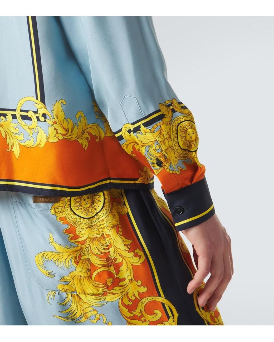 Versace Blue Printed Silk Shirt for men