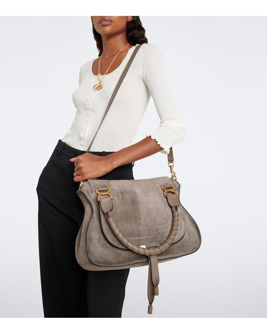 Chloé Brown Marcie Medium Suede Shoulder Bag