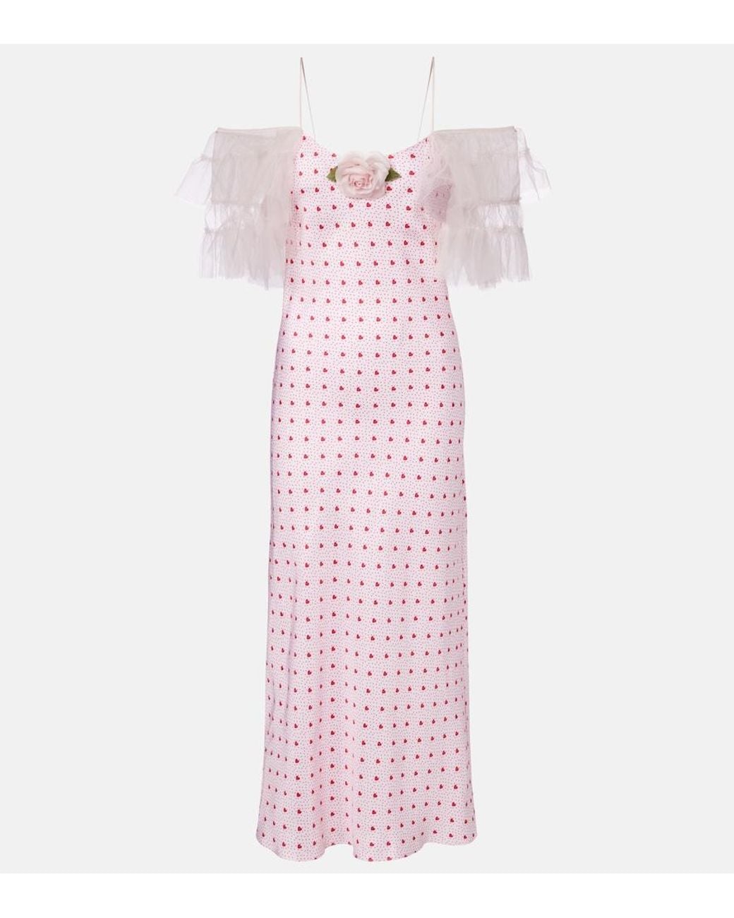 Rodarte Pink Floral-Applique Printed Silk Slip Dress