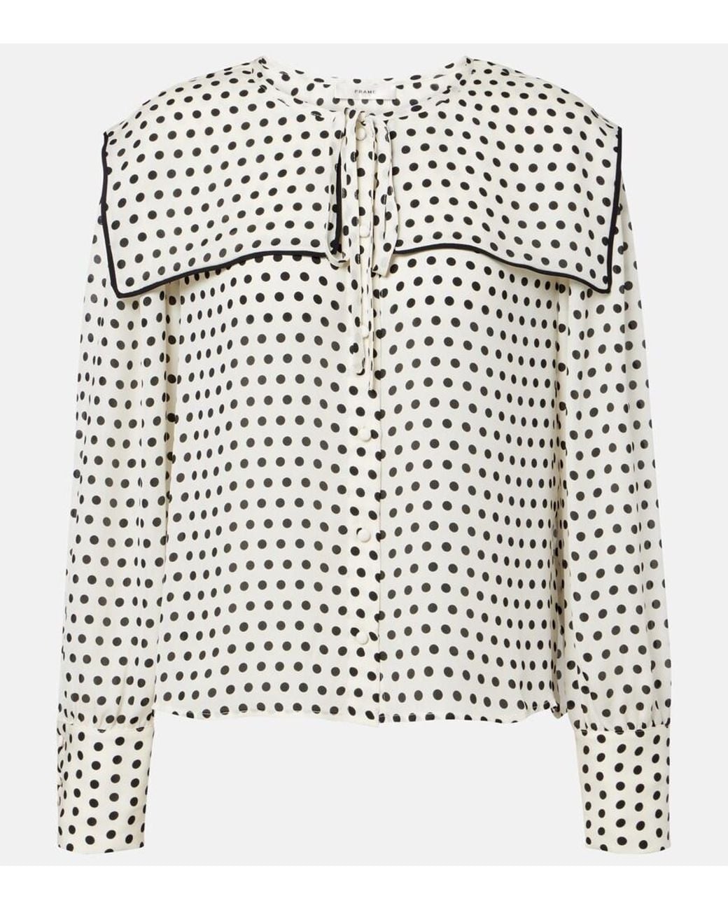 FRAME Black Fleet Polka-Dot Silk Blouse