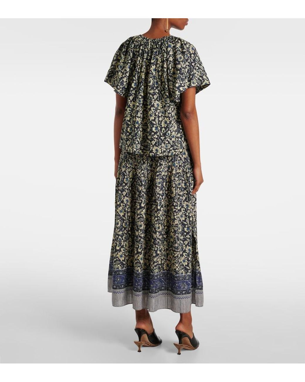 Ulla Johnson Gray Sena Printed Cotton-Blend Top