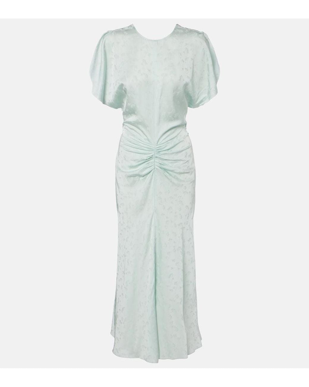 Victoria Beckham Green Gathered Jacquard Midi Dress