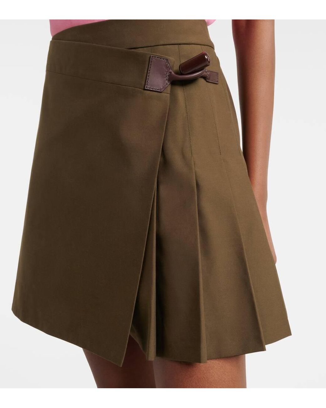 Loewe Green Leather-Trimmed Cotton-Blend Wrap Skirt