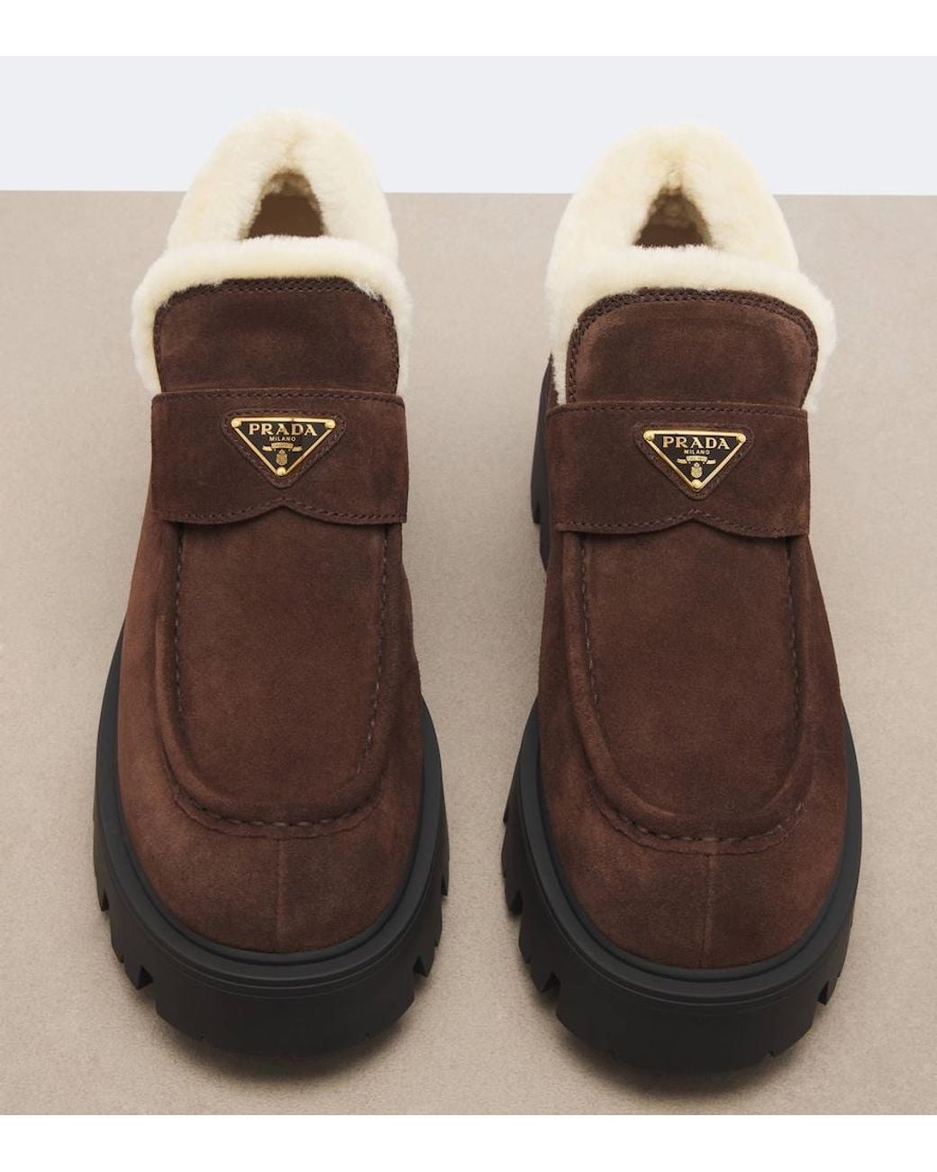 Prada Brown Shearling-Lined Suede Ankle Boots