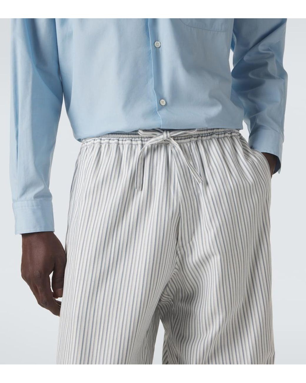 Umit Benan White Julian Striped Cotton Wide-Leg Pants for men