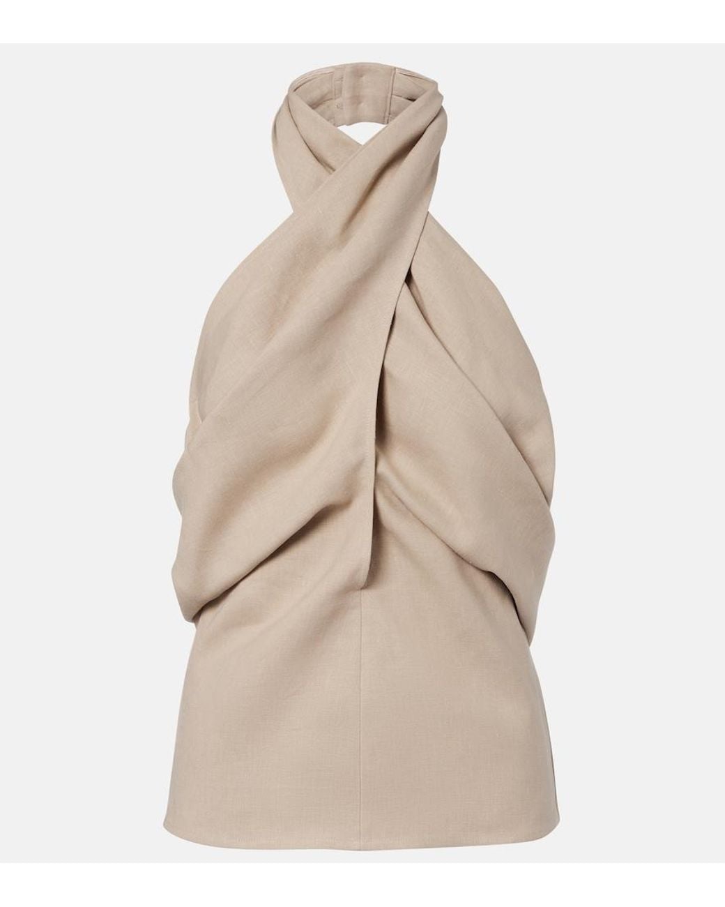 Magda Butrym Natural Draped Halterneck Linen Top