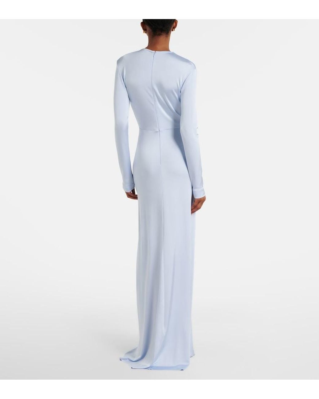 Victoria Beckham Blue Gathered Jersey Gown
