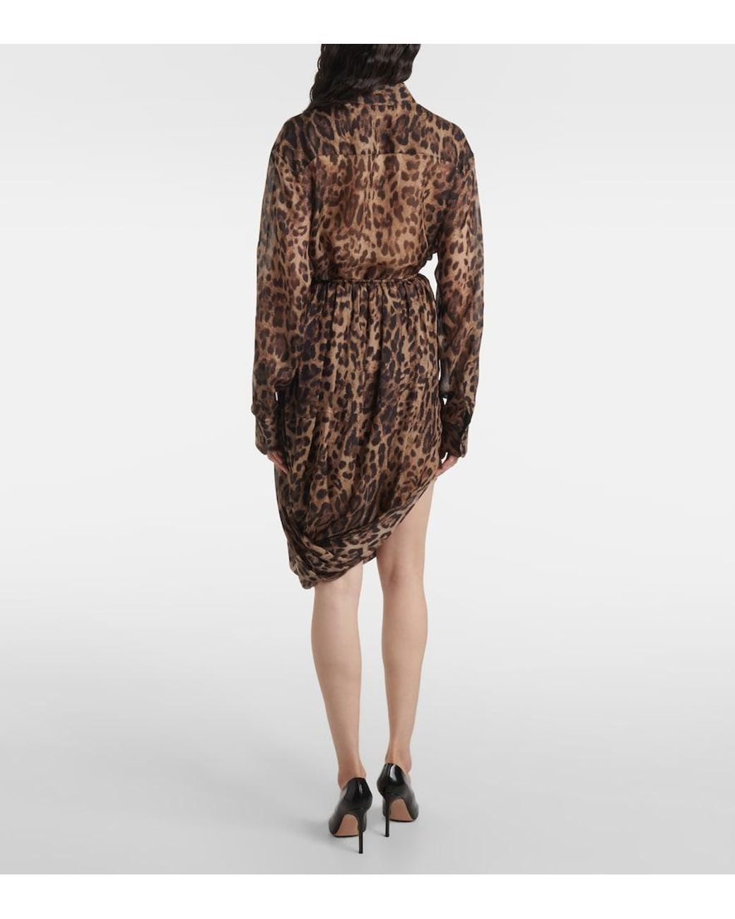 JACQUES WEI Brown Leopard-Print Chiffon Midi Skirt