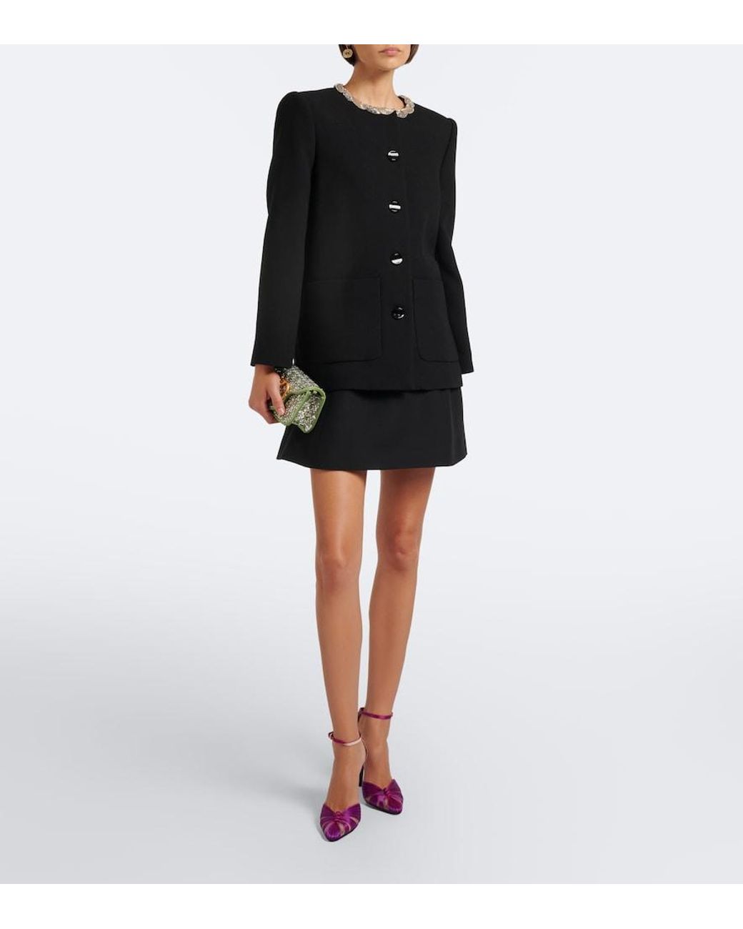 Valentino Garavani Black Embellished Virgin Wool Crepe Jacket